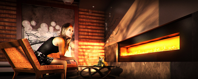 MW Studio - http://www.mwstudio3d.com
This piece shows a girl and a cat sitting by the fireplace and a noise interrupts their tranquility.