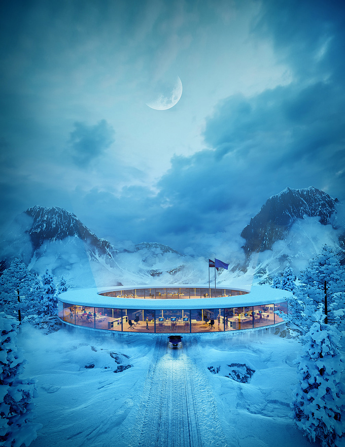 Science research center located in the frozen landscapes of the Greenland.