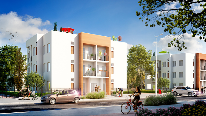 3d visualisation of an appartement group in France, sunny day.