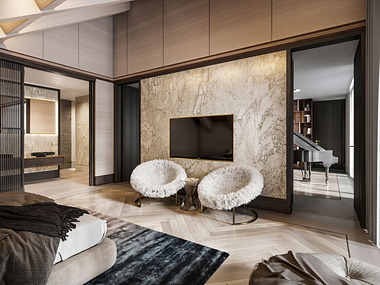 Interior visualization of a penthouse in the Swiss Alps