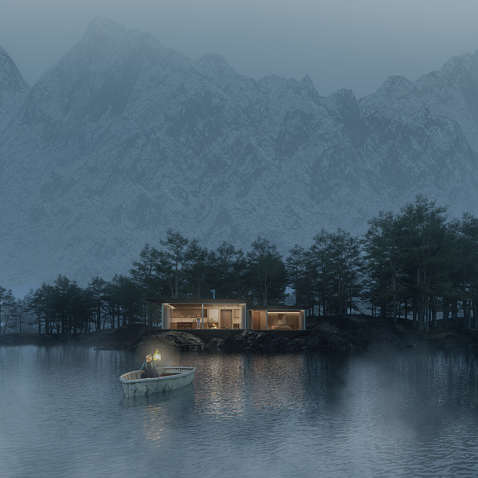 Renders for a private house by the lake
