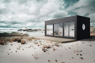 Exterior 3D Rendering of a Cabin with a Flat Roof