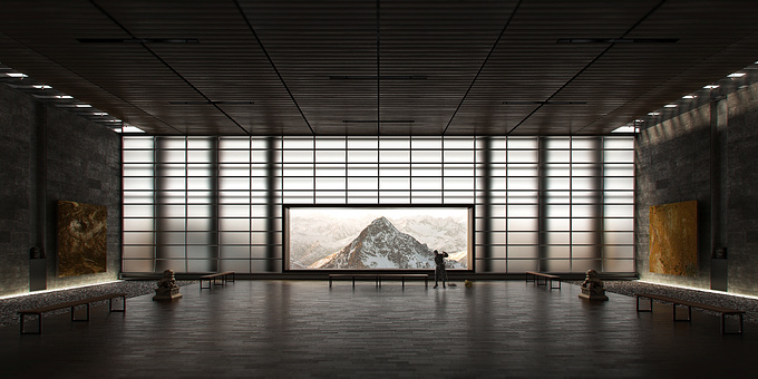 http://makonimation.com/
An exhibition space in the snowy mountains before it opens.

Done with 3ds max, vray, , nuke and photoshop