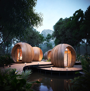 Wooden cabins in the jungles of Malaysia