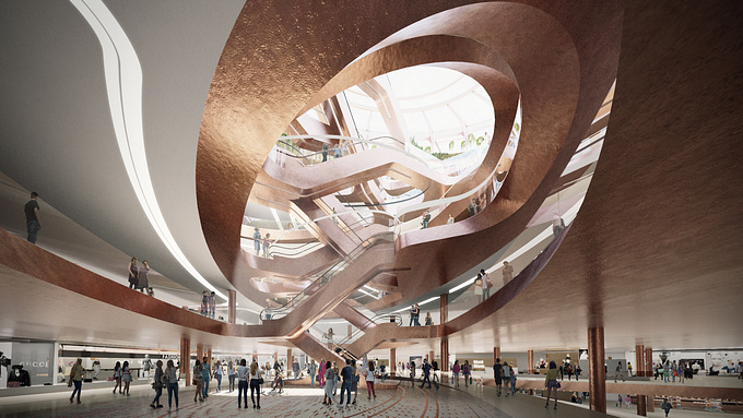 ZOA Studio - https://zoa3d.com/?utm_source=cgarchitect&utm_medium=cgarchitect_post
Vienna used to be labeled as the 'City of Music' due to its enduring love affair with chords and melodies. 

However, Snohetta's proposal for a shiny department store received the 2nd prize in the design competition, it could have been a great inspiration for Mozart. Or it was listening to Strauss along their planning process that led their hands to create this beautiful atrium?