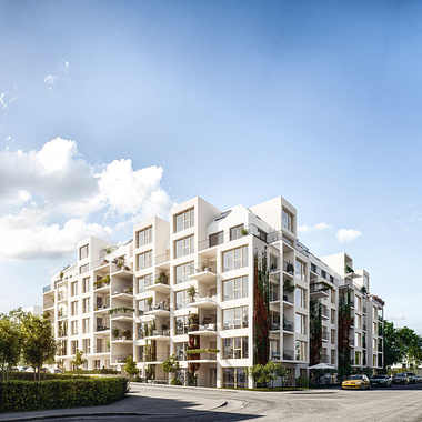  Exterior visualization of an apartment building in Vienna