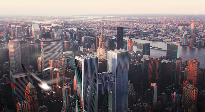 http://makonimation.com/
3D skyscraper done in Modo, superimposed on a photograph of New York city.