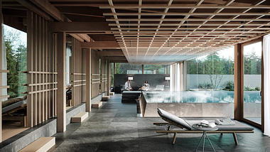  Interior visualizations of a modern hotel in South Tirol