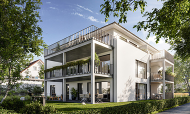  Exterior visualization of an apartment building in Weingarten