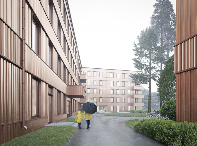 Exterior visualization of a project located in Sweden. 
Designed by SR-K Arkitekten
