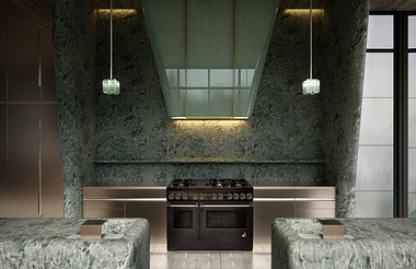 Luxuary kitchen  with JennAir appliances designed by Kelly Wearstler