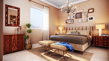Architectural Interior Rendering of classic bedroom 
