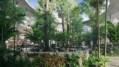 3D render of a Business Center with a Tropical Garden in Perpignan, France