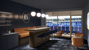 Interior visualization of the executive lounge in the new Karlsruhe stadium