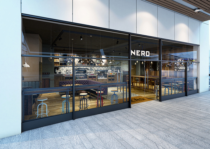 an Architectural Visualisation - http://www.mightyemu.co.uk/3d-architectural-visualisation-london-bridge/
One of two  Bridge Station concourse. A proposed Caffè Nero Express.