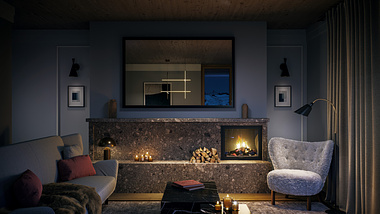 Interior visualizations of House Pazola by Andermatt – Swiss Alps