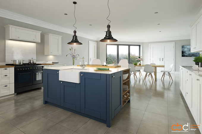 Proposed kitchen dining area design and rendered by Christensen Brownlee Design Ltd