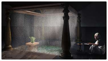 Rain Through Courtyard