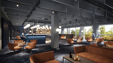 Interior visualization of the executive lounge in the new Karlsruhe stadium