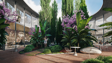 3D render of a Business Center with a Tropical Garden in Perpignan, France