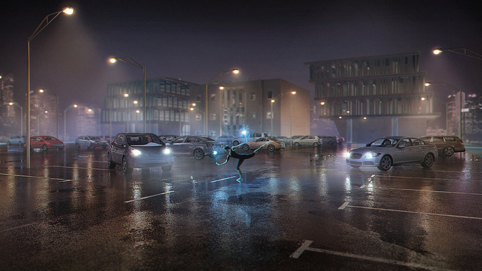 http://makonimation.com/portfolio/
Dancer with sparkles in car park of Wolfram and Hart office building.

3ds Max, Vray, Nuke, Photoshop