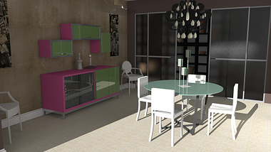 Interior view dining room and furniture render