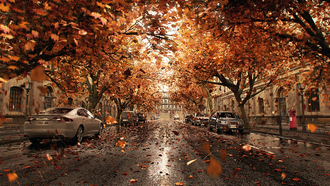 http://makonimation.com/
Road to office building covered with autumn leaves.

3ds Max, VRay, Nuke, Photoshop