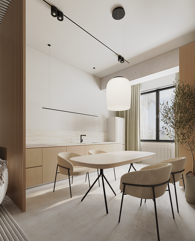 Design and visualisation of the 2-rooms apartment in minimalistic style. Soft: 3ds Max, Corona renderer, Photoshop, ArchiCad.