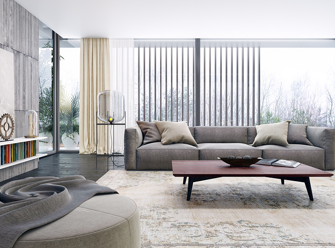 Modern livingroom visualization.
3dsmax-VRay-Photoshop