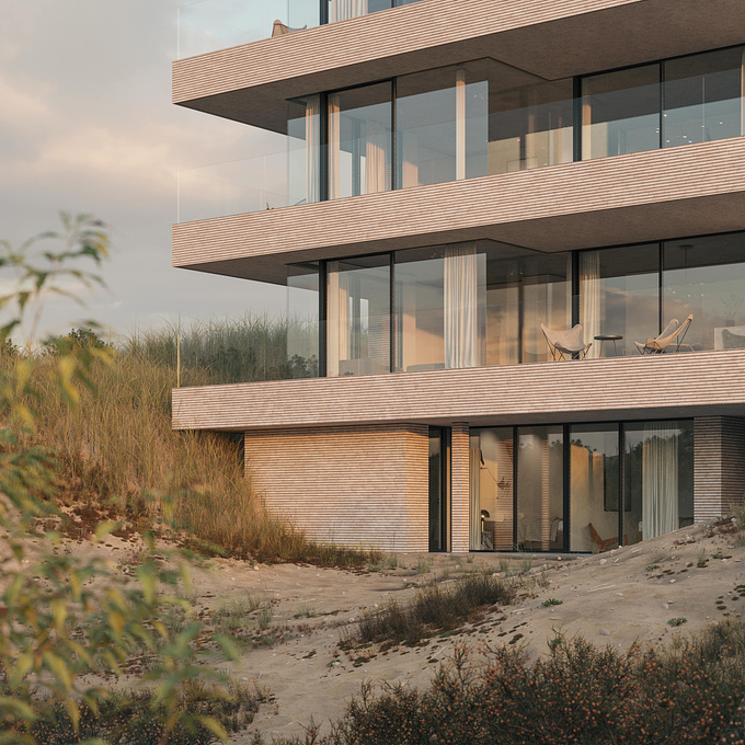 A new development project consists of 5 spacious apartments and 1 penthouse whit a 360° view terrace. A exceptional location on the coastline of belgium that provides a frontal dune and sea view. 