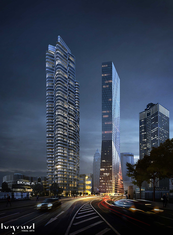 http://www.beyond-va.com/en/portfolio/skyscraper-frankfurt/
Architectural visualisation for Delugan Meissl Architects's bold proposal for Frankfurt's skyline.