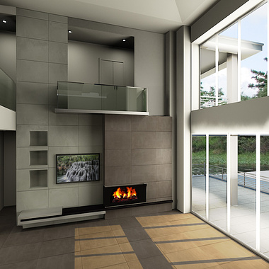 Modern Home Interior with Fireplace