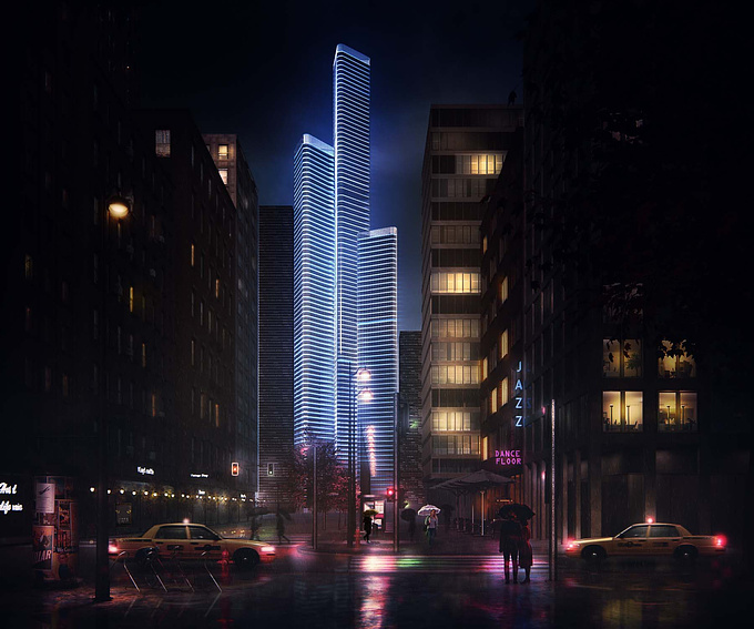 One of my first personal projects inspired with NYC and lights on rainy night.