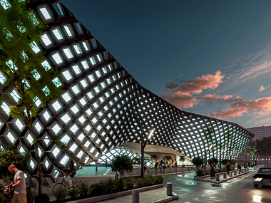 Roshdiyeh Trading Center shines at night like a diamond