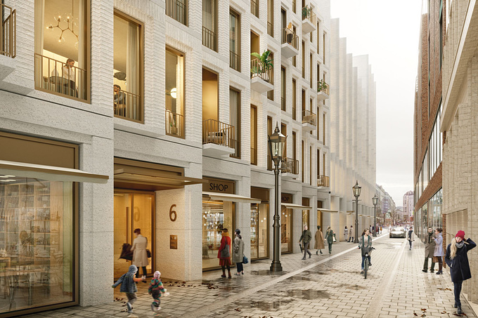 Once again we teamed up with gmp International to produce visuals for another gem, a mixed use building redesign project in Gänsemarkt in the heart of Hamburg. In the design a historical vibe is developed through modern shapes and volumetry.