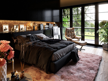 Dark Cozy Bedroom Interior