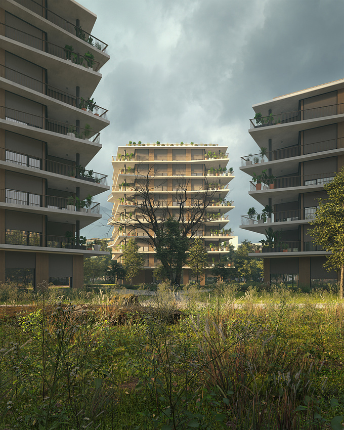 Exterior Illustration inspired by the Jardins de la Gradelle Apartment located in Switzerland
Designed by LRS Architects