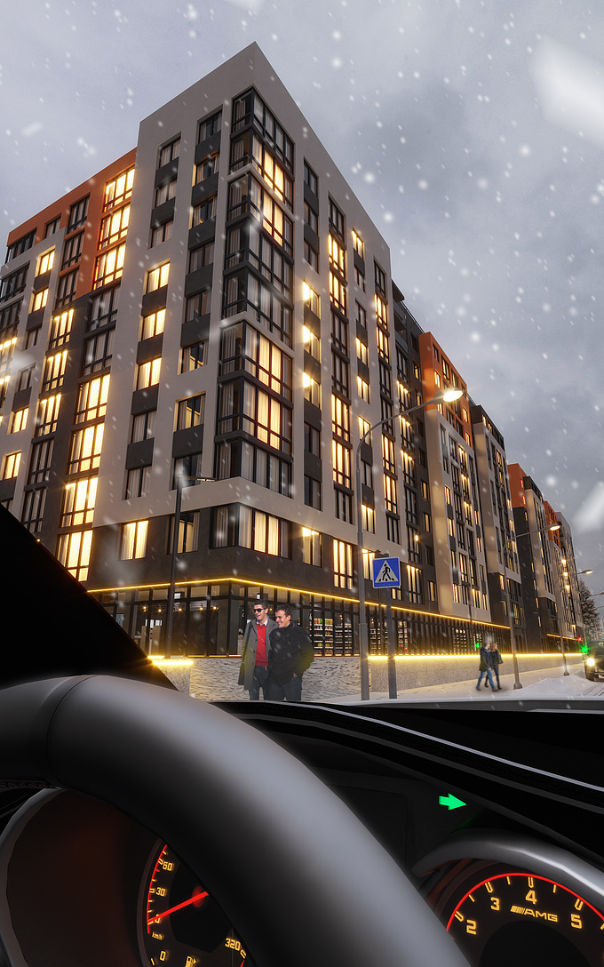 A modern residential complex in the city of Ivano-Frankivsk, which is located near the central city park. 