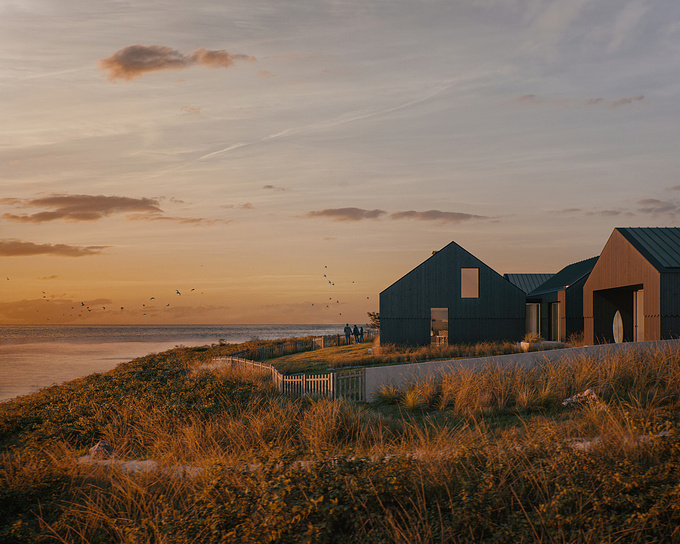 CGI Artworks by James Lawley Studio in collaboration with Matt Williams.

Designed to create a pair of contemporary dwellings which are referential to the vernacular but also address the issues presented by the climate emergency.

By embedding a cluster of simple blackened huts nestled into the dunes overlooking the Atlantic Ocean, the aim is to create an architectural response that is ambitious yet modest : a design that is both contemporary and timeless. 