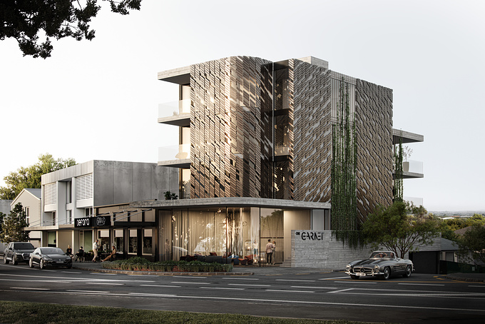 One Garnet was a concept for a boutique apartment building on a prominent corner site.

Project location: Westmere, Auckland, New Zealand