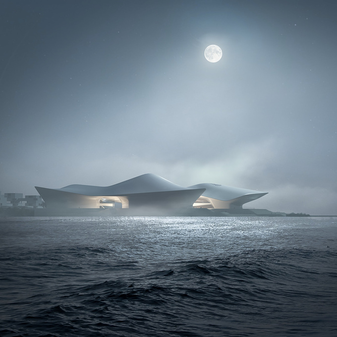 In an international competition to design the Shenzhen Opera House, Zoboki Design & Architecture proposed a building that stands on the seafront of Shenzhen, creating a gateway to the sea – and allegorically, to the economic and cultural enhancement of the city. With our visuals, we aimed for an otherworldly feel, where the opera house blends in with the cityscape and the ripples of the sea and creates a space for cathartic artistic expressions.