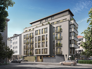 3D visualization of the Berger Strasse apartment building in Frankfurt