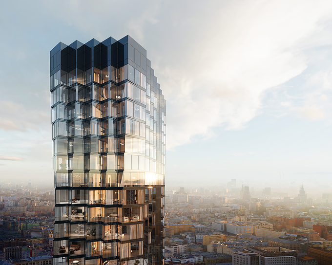 The central tower, "Mont Blanc," standing at 27 floors, becomes a striking feature and the main element of the city landscape. 

Mail: hello@vis-on.studio