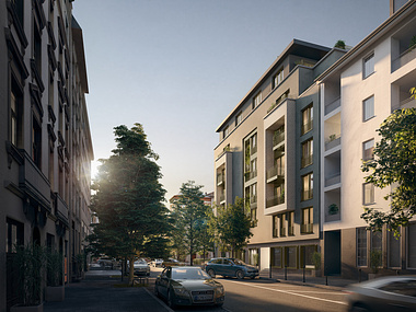 3D visualization of the Berger Strasse apartment building in Frankfurt
