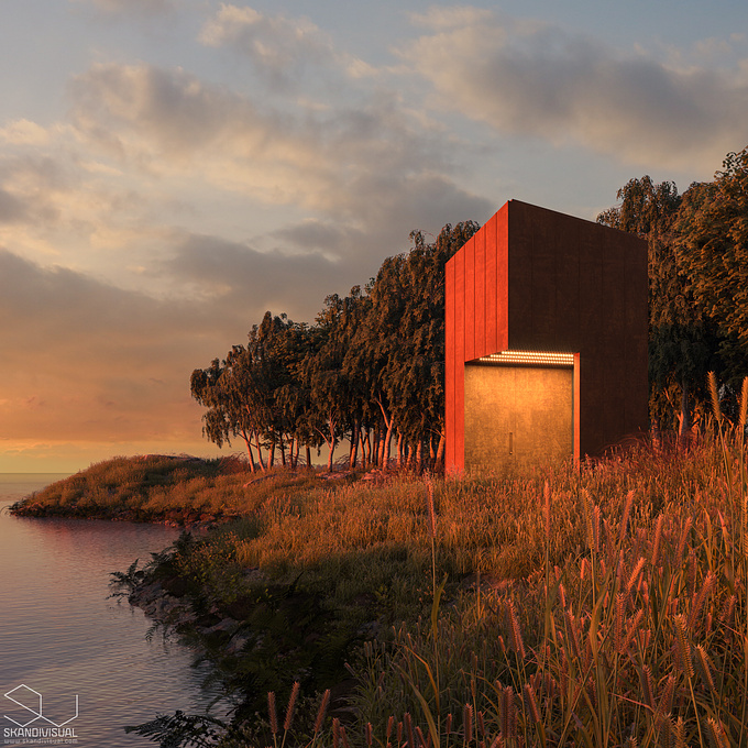 Red sunset mood visualized in full CGI natural environment.
