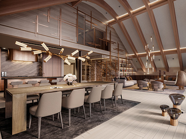 Interior visualization of a penthouse in the Swiss Alps
