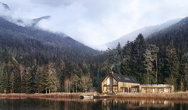 Modern timber lakehouse