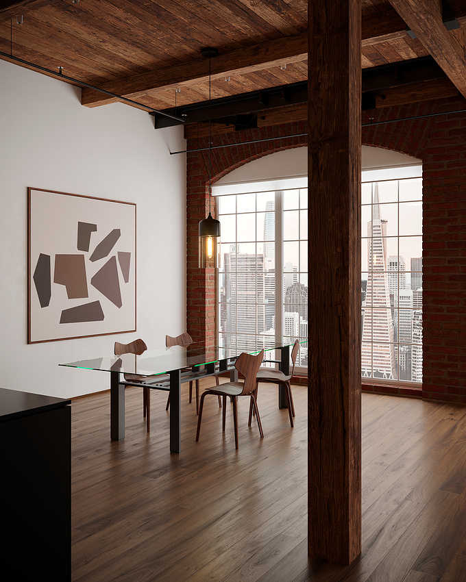 Visualization based and referenced on a loft developed by LINEOFFICE Architecture. "San Francisco Loft / LINEOFFICE Architecture". Archdaily.
