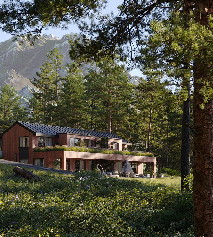 The visualization of the residential complex in Austria embraces its natural surroundings. Set against a backdrop of mountains and lush forest, the architecture seamlessly integrates into the landscape, offering residents a serene retreat amidst nature's beauty.
Softwares Used: 3Dsmax, Corona Renderer, Quixel Bridge and Adobe Photoshop.