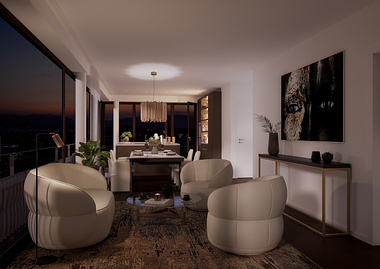 3D Visualisation Visualization of a Living Room with evening lighting